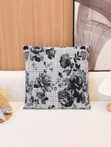 1pc Double-Sided Jacquard Horse & Floral Pattern Cushion Cover, Home Sofa Throw Pillow Case, Without Pillow Insert - Black and White - View 8