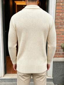 WAIT HIM Men's Casual Shawl Collar Double-Breasted Cardigan - Beige - View 2