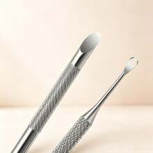 1pc Double-Ended Long Nail Cuticle Pusher, Shiny Silver Round Steel Pusher, Ring-Shaped Exfoliating Steel Scraper, Diamond Anti-Slip Handle For Stable Grip, Ring-Shaped End For Cleaning Nail Surface And Slanted Edge For Pushing Up Cuticle Dead Skin, Suitable For Home Nail DIY, Salon Hand Care, Short Video Nail Styling, Daily Makeup Matching - Multicolor - View 2