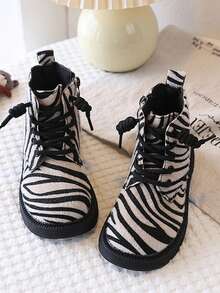 1 Pair 2026 Zebra Print Girls' Boots, Children's Kids' Casual Versatile Everyday Boots, Soft Sole, Fashionable And Comfortable - Beige - View 2