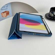 1pc Blue Astronaut Bear Space DIY Sticker 3-Fold Flip Cover PU Leather Case With 3-Fold Stand Function And Pen Slot, Suitable For All Models - Blue - View 5