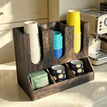IDUK 1PC Wooden Coffee Capsule Storage Rack, Can Store Cups, Lids, Various Bagged Coffee Supplies, Suitable For Home Space And Coffee Shop Bar Display - Re-baked Color - View 5