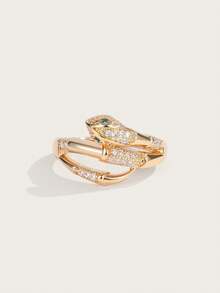 Altistry 1pc Creative Snake Design Synthetic Zirconia Embellished Fashion Ring For Women - Multicolor - View 4