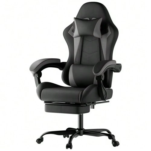 Ergonomic Gaming Chair With Lumbar Support And Headrest, Height-Adjustable Gamer Chair, PC Chair For Adults, Girls And Boys - 灰色 - 查看 1