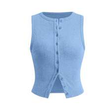 Summer New Knitted Simple Slim Sleeveless Solid Color Undershirt Undershirt Women - 淺藍色 - 查看 2
