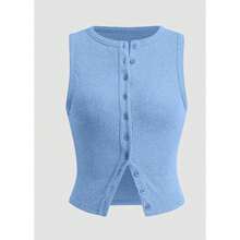Summer New Knitted Simple Slim Sleeveless Solid Color Undershirt Undershirt Women - 淺藍色 - 查看 3