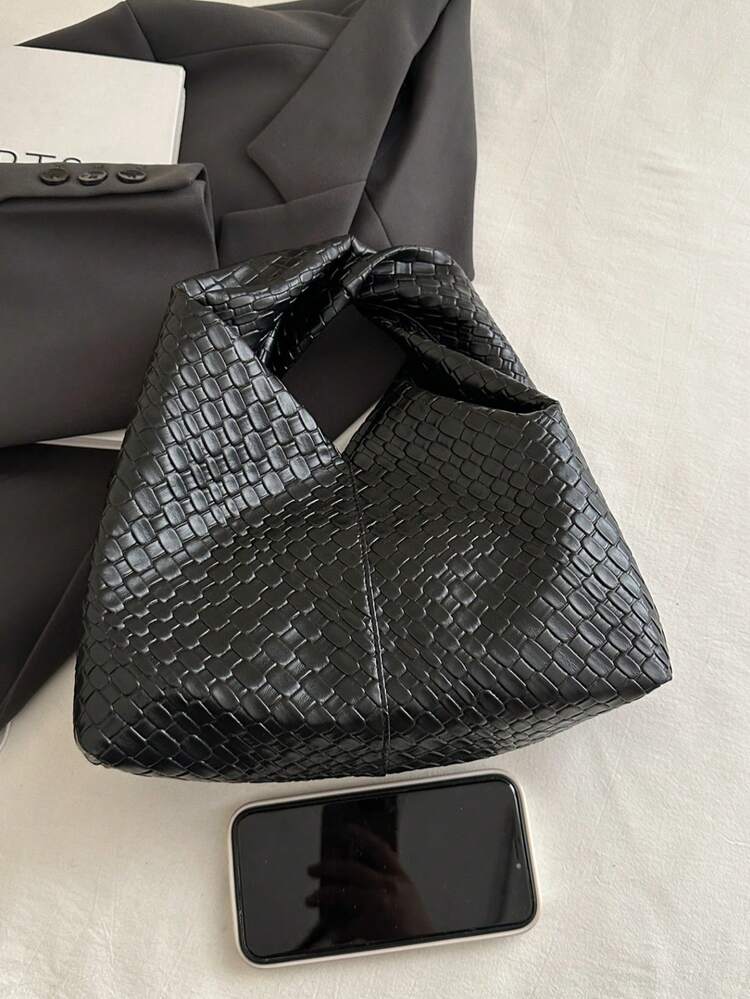 Fashionable And Versatile Texture Solid Color New PU Shoulder Bag, Casual And Simple Texture French Stick Small Bag, Women's Bag - Black - View 5