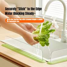 3pcs Premium Silicone Suction Cup Splash Guard Bathroom Sink Splash Guard Kitchen Sink Splash Guard Faucet Splash Guard Integrated Suction Cup Splash Guard Kitchen Countertop Splash Guard Bathroom Extended Sink Splash Guard Cleaning Countertop Glass Tile Squeegee Board Special Offer (Splash Guard + Squeegee Board 2pcs Set) - Water Baffle - View 2