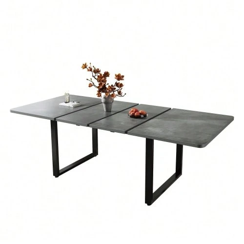 Mesa de comedor extensible con 3 longitudes, 140/180/220*80 cm, apta para 6-10 personas, forma rectangular, patas de metal, estilo sencillo, mesa para comedor, cocina, gris - Gris - Ver 1