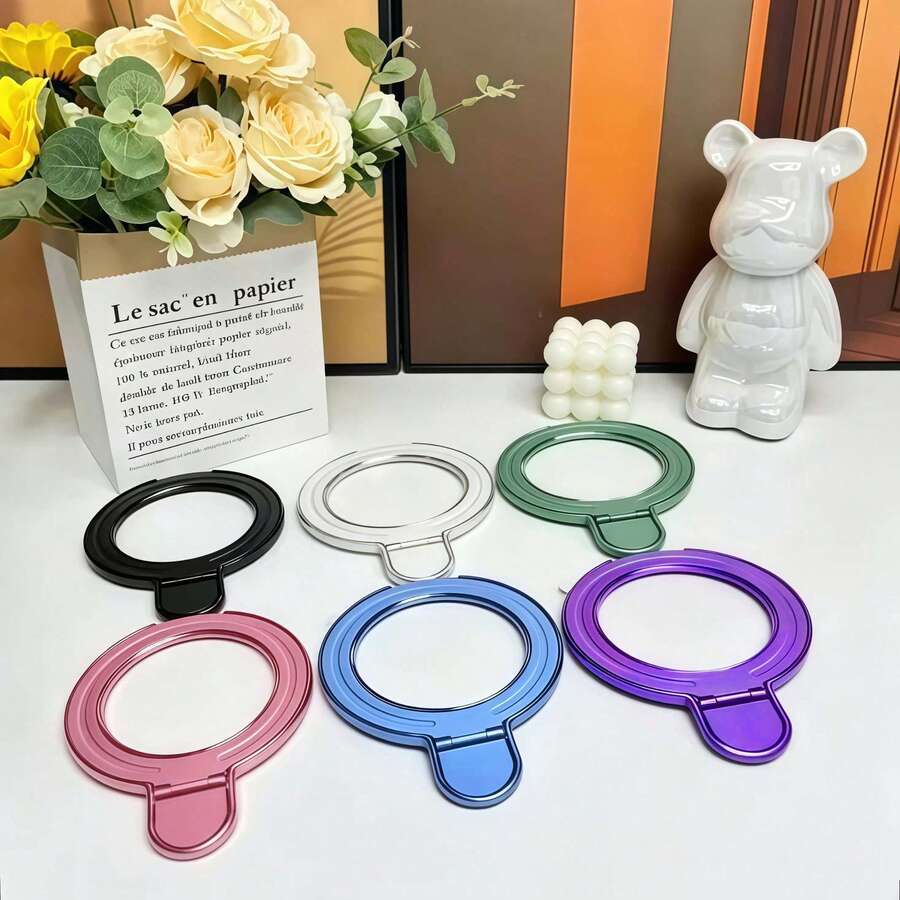 1 Buah Dudukan Ponsel Bulat Logam Berongga, Dudukan Ponsel Meja Cincin Jari Lentur, Stiker Belakang Magnetik, Dudukan Sederhana Berongga, Cocok untuk Panel Belakang Halus, Model Universal