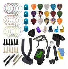 Kit para Guitarra Acústica 66 Piezas con Cuerdas de Guitarra Acústica Afinador Capo Guitarra Cejilla Púas Correa Herramientas para Guitarra Kit de Reparación y Mantenimiento Completo - 1 - Ver 1