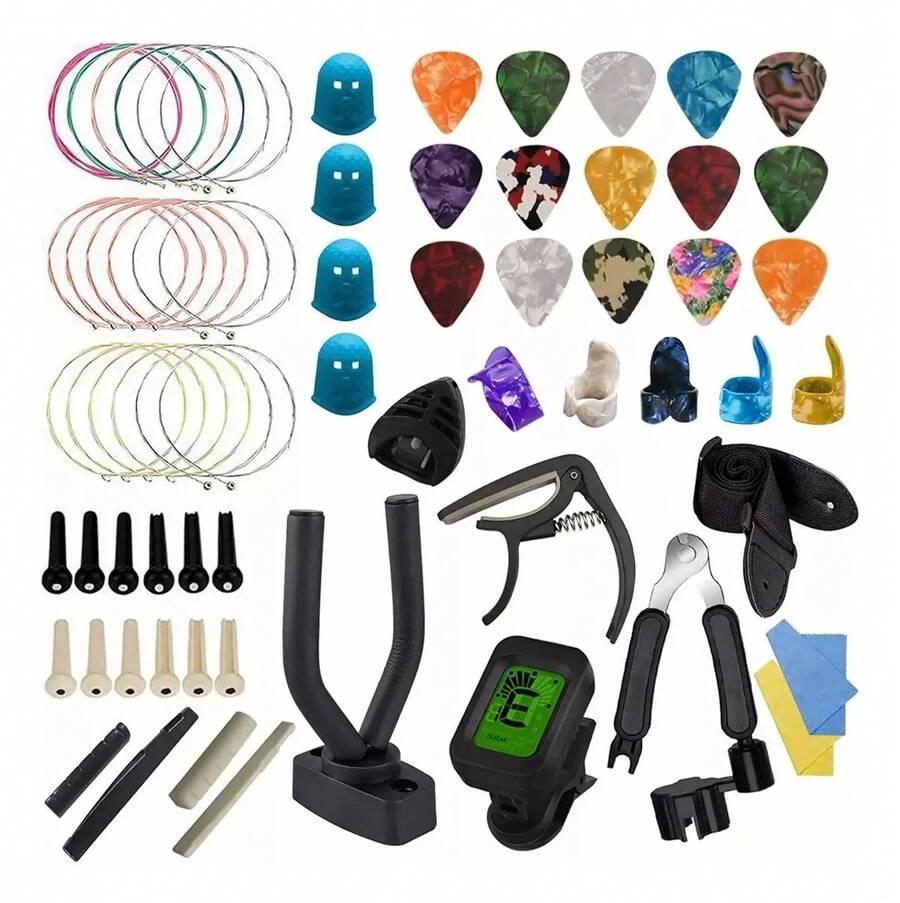 Kit para Guitarra Acústica 66 Piezas con Cuerdas de Guitarra Acústica Afinador Capo Guitarra Cejilla Púas Correa Herramientas para Guitarra Kit de Reparación y Mantenimiento Completo - 1 - Ver 1