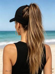 1pc Women's Elastic Empty Top Sport Visor Hat With A-Z Alphabet Print, Wide Brim UV Protection Sweat-Wicking Sun Cap, Light Comfort For Back-To-School - Black - View 2