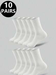 10 Pairs Of Men's Sports Mid Length Socks - Breathable Ribbed Sock Mouth Sports Socks, Suitable For Daily Sports In Black And White Winter White Socks - Multicolor - View 15