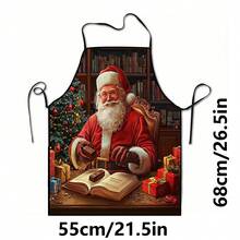 1pc Christmas Santa Claus, Christmas Bell, Christmas Snowflake, Christmas Reindeer, Christmas Tree, Christmas Snowman, Christmas Penguin, Christmas Cartoon Animal Pattern Chef Apron, Apron, Suitable For Home Decor And Kitchen Use. Made Of 100% Polyester Material, Designed As Sleeveless Style, Perfect For Home Kitchen, Outdoor BBQ Cooking. This Printed Apron Is Unisex, Machine Washable And Reusable, A Kitchen Essential - Multicolor - View 10
