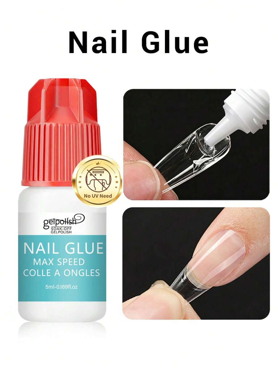 GELPOLISH 5ml 超強力美甲膠，適用於壓克力指甲、美甲尖端、貼片假指甲，沙龍級刷塗式美甲膠，易於使用，持久黏著