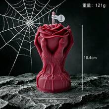 Halloween Party Decoration, Gothic Style Skeleton Hand Holding Rose Shaped Scented Candle, Dark Romantic Halloween Tabletop Decor Ornament, Holiday Party Photo Prop, Niche Halloween Gift - Halloween Skeleton Holding Rose Scented Candle - View 13