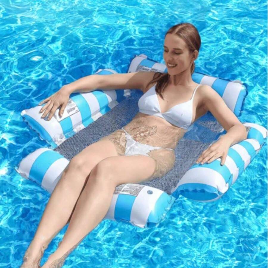 Foldable Backrest Striped Inflatable Floating Lounge Chair, Adult Water Hammock - Multicolor - View 1