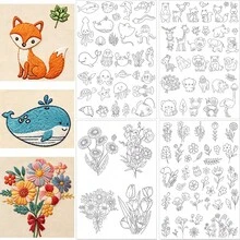 海洋動物刺繡圖案水溶性手工刺繡襯布，可水洗溶解刺繡襯布花卉貼紙刺繡紙，預印刺繡圖案紙適用於雕刻、襯衫、夾克、包包、毛巾 - A204 - 查看 2