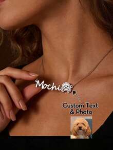 1 Pc Personalized Dog Name Necklace, Custom Pet Photo Pendant, Stainless Steel Dainty Nameplate Jewelry Gift For Women - Multicolor - View 2
