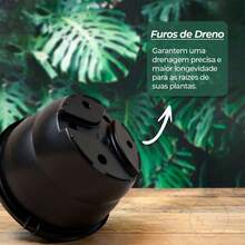 Kit com 10 Vaso Cuia 21 Preto Com 10 Haste Alça Preta para Plantas Samambaia - Preto - Visão 3