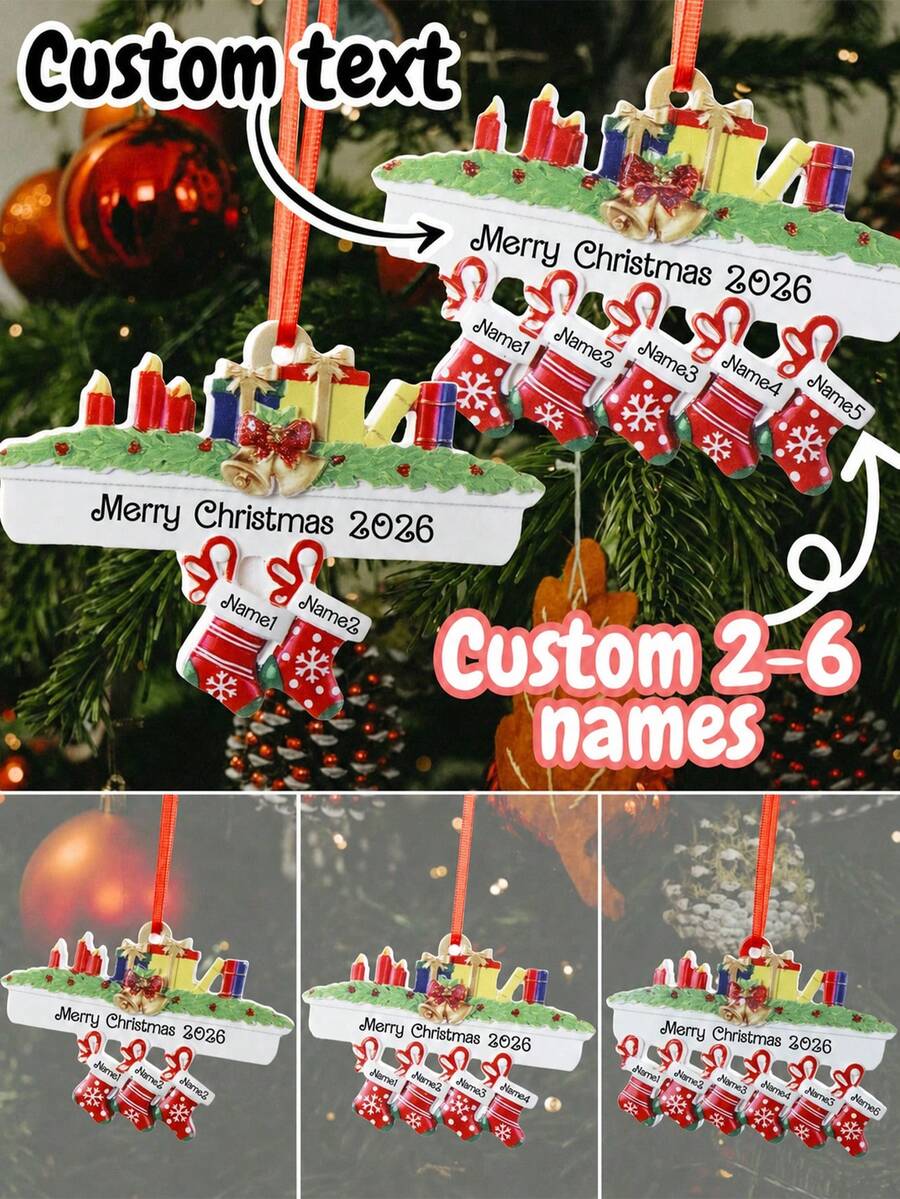 Custom Candle Socks Christmas Ornament, Personalized 2-6 Names Tree Pendant, DIY Holiday Decoration, Christmas Decoration, Family, Kids, Boys, Girls - Style a - View 1