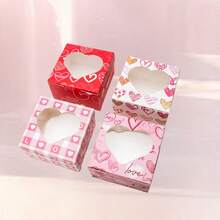 10Pcs 4.02*4.02*2.56in Sturdy Foldable Square Cardboard Gift Boxes, Heart Printed Pattern Favor Containers With Heart Cut-Out Clear Transparent Window, 4 Styles Available Packaging Boxes For Valentine's Day Party Candy Cookie Dessert Gift Wrapping - View 6