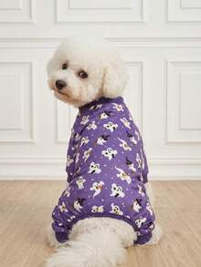 LUCKIE PAL 1pc Halloween Cute Goose Witch Ghost Print Pattern Cat Dog Polyester Four-Legged Pajamas, Elastic Soft Comfortable Warm Pet Cat Dog Suitable For Autumn Winter Indoor Outdoor - Multicolor - View 6