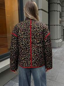 Women's All-Over Print Stand Collar Casual Versatile Daily Wear Winter Padded Coat Vacation - Black - View 2