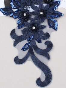 2件裝海軍藍3D刺繡貼花串珠婚紗配件網紗蕾絲DIY表演服裝刺繡補丁/長度:39CM/寬度:16CM - 2PCS藏青色 - 查看 3