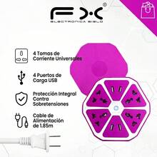 Hexagonal Power Strip With 4 Outlets And 4 USB Ports – 1.85m Cable, Surge Protection, 4 Colors Available - US A Type Plug(110-127V) - View 2
