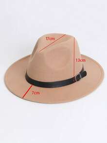 1pc Women's Flat Brim Hat, Polyester Fiber, Decorated With Faux Leather Belt Hatband, Solid Color Versatile, Casual Minimalist - MM2186 - View 3