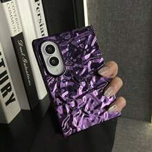 Luxury Minimalist Deep Purple Electroplated Wrinkled Phone Case, Compatible With Samsung Galaxy Z Fold 8 Wide Zfold8 Fold8 Protective Shell, Compatible With IPhone Duo Phone Case - Purple - View 11