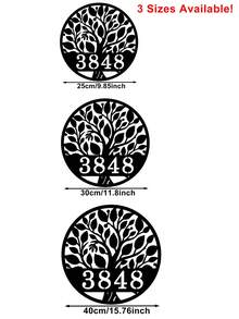 3 Sizes Available! Personalized Tree Of Life Metal Sign, Custom Number Address Plaque, Wall-Mounted Metal Wall Art Home Decor For Front Door, Porch, Yard - Black - View 3
