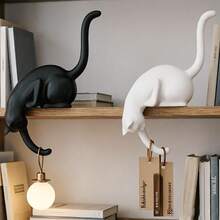 2pcs Cute Cat Key Holder Shelf Statue With Hanging Tail Hooks - Modern Plastic Key Organizer, Suitable For Entryway Key Hooks, Cat Lover Holiday Gift, Multi-Room Decor, Bathroom Multi-Functional Hanging Storage Rack - Multicolor - View 7