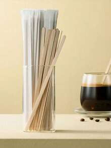 100pcs/Individually Wrapped Wooden Coffee Stir Sticks, Disposable Coffee Stirrers, Suitable For Stirring Coffee, Cocktails, Hot Drinks, Juices, Milk And Other Beverages - Multicolor - View 6