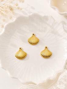 2/5pcs 18K Gold Plated Ocean Style Beach Vacation 3D Scallop Shell Pendant Set, DIY Charm Necklace Bracelet Anklet Earring Accessories - Multicolor - View 2