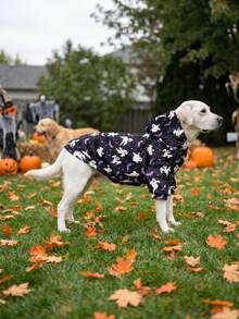 1 PIEZA Sudadera con capucha de Halloween para perro - Sudaderas cálidas para perro, sudaderas con estampado completo para perros pequeños medianos y grandes, ropa para perro con estampado completo - Patrón de Halloween con fantasmas y murciélagos - Multicolor - Ver 9