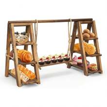 Soporte de madera para magdalenas de 3 niveles, juego de mesa de postre plegable, juego de columpios para embutidos, aperitivos, frutas, perfecto para bodas, cumpleaños, fiestas - 1 - Ver 1