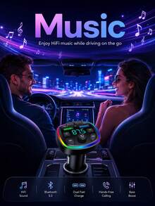 XF.Meraki Car FM Transmitter, Bluetooth 5.4 With RGB Display, Wireless Music And USB Charging, For Car Audio Systems - A - View 2