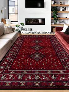 1pc Vintage Distressed Persian Style Rug, Bohemian Traditional Polyester Fiber Rectangular Easy Care Washable Area Carpet For Living Room, Hallway, Bedside, Bedroom Home Decor - Multicolor - View 17