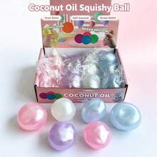 1 pièce Balle squishy à l'huile de coco, jouet anti-stress à l'éclat perlé, balle à presser à la sensation d'huile douce, couleurs multiples, emballage en boîte d'affichage, jouet sensoriel mignon à tenir en main et cadeau de fête pour enfants et adultes--Style aléatoire - Multicolore - Voir 4