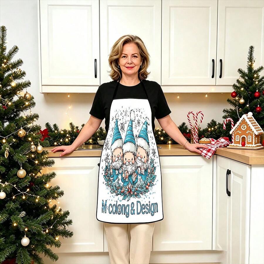 1pc Christmas Santa, Christmas Bell, Christmas Snowflake, Christmas Reindeer, Christmas Tree, Christmas Snowman, Christmas Penguin, Christmas Cartoon Animal Pattern Chef Apron, Apron, Suitable For Home Decor And Kitchen Use. Made Of 100% Polyester Material, Designed As Sleeveless Style, Perfect For Home Kitchen, Outdoor BBQ Cooking. This Printed Apron Is Unisex, Machine Washable And Reusable, An Essential Kitchen Item - Multicolor - View 1