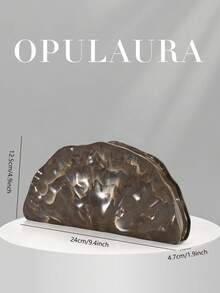 OpulAura 歐美時尚復古貝殼造型休閒紋理金屬色方型手拿包，不對稱設計手提包，磁吸開合，適合派對、婚禮、舞會、晚宴、女性生日派對及舞會聚會 - 咖啡 - 查看 5