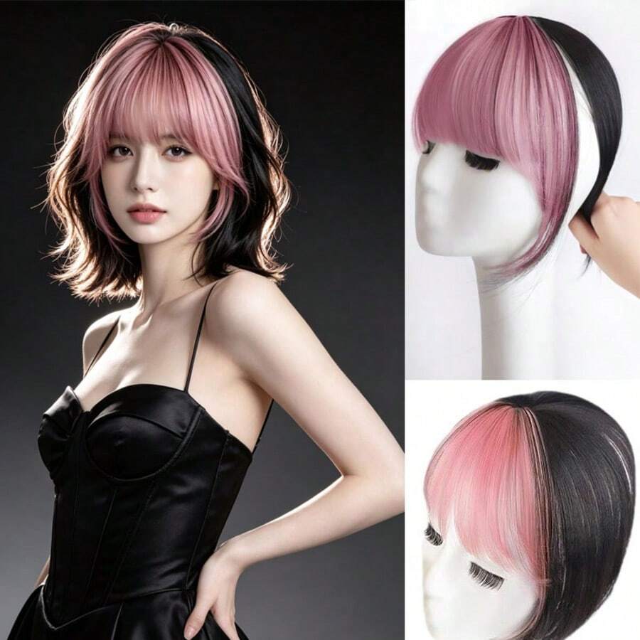 3D Highlighted Straight Bangs Wig, Colorful Gradient Bangs, Natural Invisible Seamless Hair Piece, Fluffy Bangs, Lightweight Hair Extension, French Style Top Wig, Highlighted Airy Bangs, Halloween - Multicolor - View 1