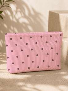 Nova Bolsa de Maquiagem de Veludo Cotelê com Estampa de Bolinhas Rosas | Bolsa de Armazenamento de Cosméticos | Bolsa Organizadora de Viagem | Essencial de Viagem | Bolsa de Higiene Pessoal | Bolsa de Armazenamento para Piscina | Presente do Dia das Mães | Presente do Dia dos Professores | Adequado para Mãe, Professora, Amiga e Enfermeira | Essencial de Outono | Essencial para Casa | Design Fácil de Limpar | Caixa de Maquiagem Portátil | Essencial para Faculdade - Multicolorido - Visão 6