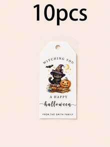 Custom Halloween Gift Tag, Spooky Personalized Greeting Card For Party Favor Bags And Gift Wrapping, Customized Witch Ghost Message Tag, Customizable Text Holiday Favor Label For Family, Friends, Trick Or Treat, Fall Party Gifts - Style a - View 12