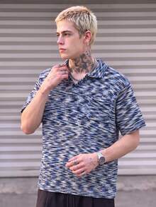 BLACKTOEXIT Men's Unisex Polo Collar Knit Top Short Sleeve Loose Casual Versatile Commute Gradient Color Spring Summer - Blue - View 3