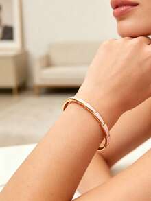 1pc Fashion Minimalist Style Stainless Steel Women's Bracelet With Bamboo Joint Design And Clasp, Suitable For Daily Commute Wear Or As A Holiday Gift For Friends - Yellow Gold - View 5