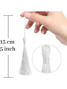 20/50/100個白色迷你流蘇，13cm/5in長附環，適用於書籤、珠寶製作、DIY手工項目 - 13cm白色 - 查看 3